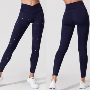 Beach Riot Sport Cara Star Studded Leggings Navy Blue Silver Stud Stars Size Med